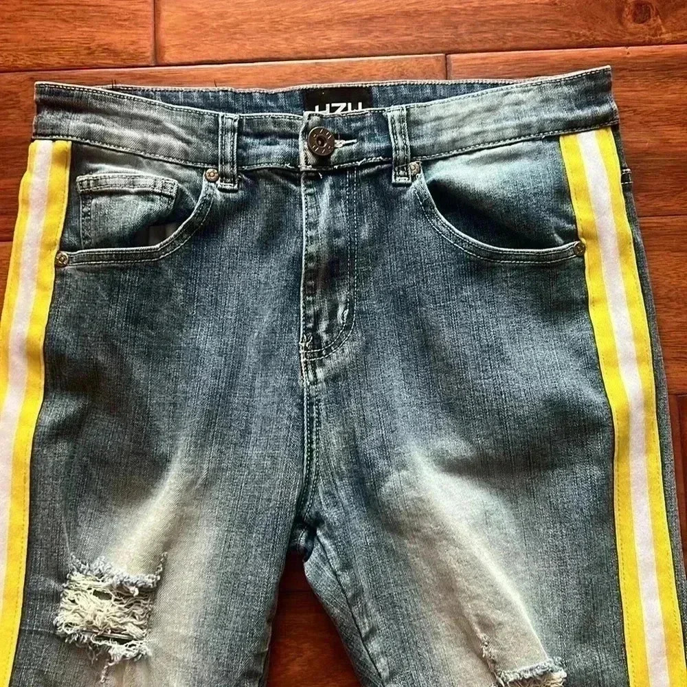 HZW, Women's Yellow Highlighted Distressed, Jeans, Size 32 - Picture 2 of 7